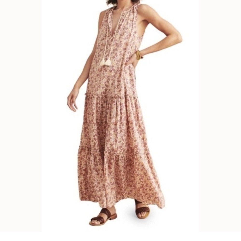 Faherty Mira Sleeveless Maxie Dress Figueroa Floral Dusty Pink Size Small